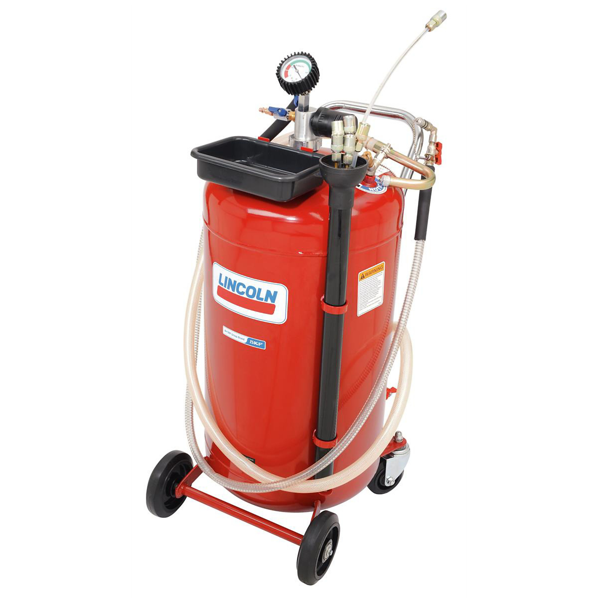 Lincoln Pneumatic Portable Self-Evacuating Fluid Evacuator — 25 Gal., Compressed Air-Operated Venturi, Built-In Regulator, Tool Tray, Model# 3637